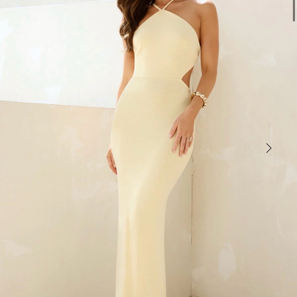 Hello Molly Cream Halter Maxi Dress with Side Cutouts